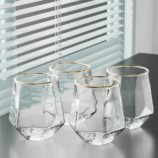 320ml 4pcs Set Hexagonal Cup Wine Utensils Personalized Unique Cold Drink Cup Golden Edged Glass Cup Coffee Juice Tea Cups Cafe