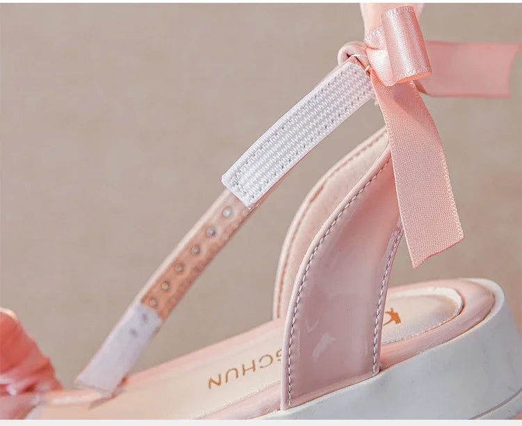 Children's Sandals Summer Elegant Girl Princess Dress Bowtie Sandals Fashion Beading Ankle Strap Kids Causal Sweet Roman Sandals