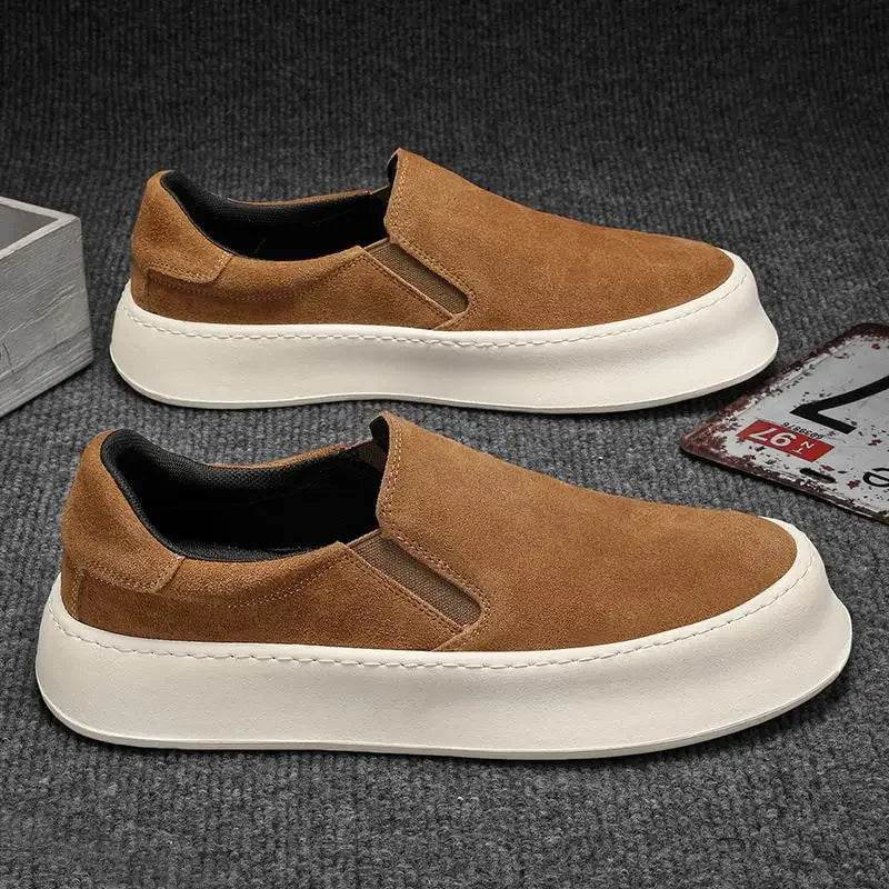 Men's shoes summer 2024 new low-top all-match nubuck leather sneakers lightweight slip-on slip-on shoes fashionable casual shoes - AIAZ