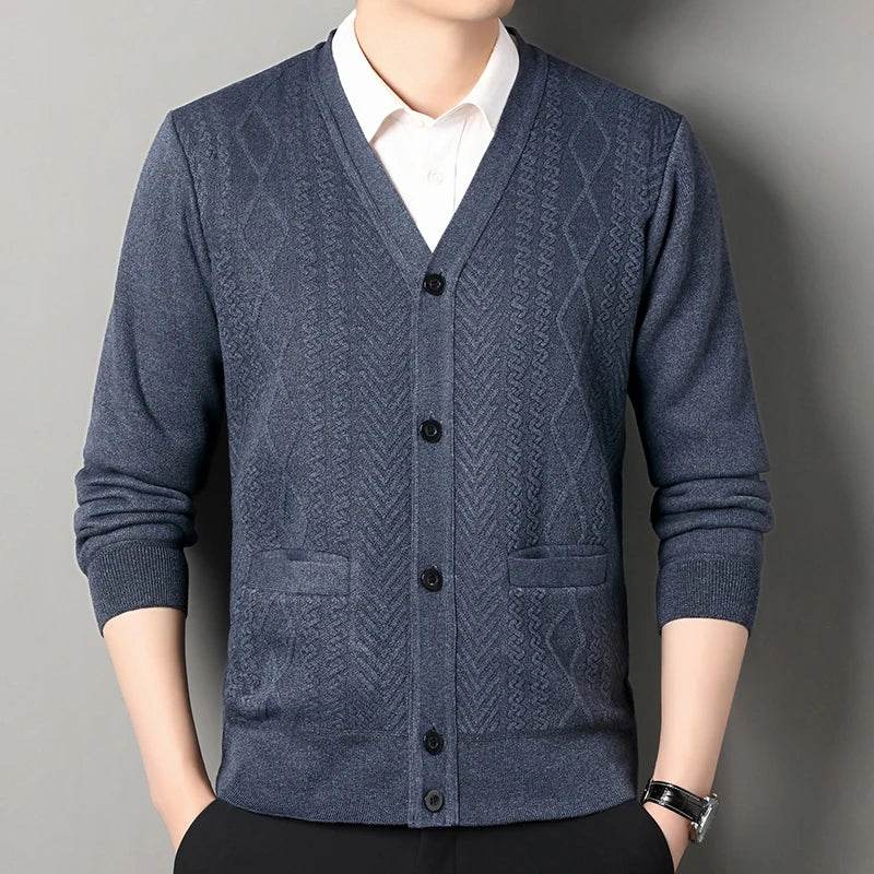 Men's Casual Cardigan Jacket V-neck Sweater Men's Autumn Winter Clothes Button Knit Cardigans Mens Knitting Sweaters Outwear - AIAZ
