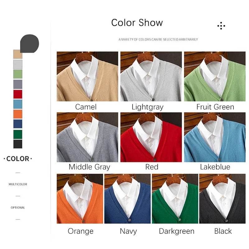 BROWON Brand Mens Sweater Cardigan Business Casual Classic V-neck Solid Color Cardigan Men Sweater Korean Fashion Mens Clothes - AIAZ