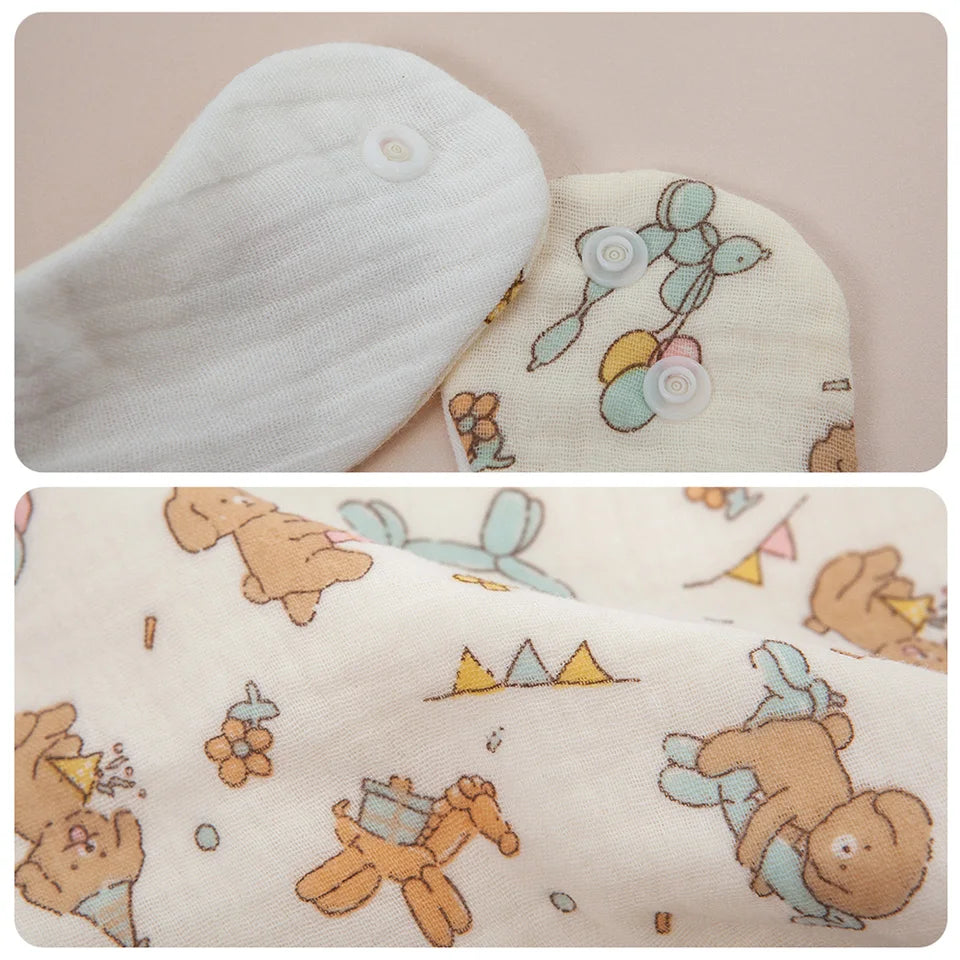 2Pcs/Set Baby Bibs Reusable Saliva Towel Good Absorption Soft 100% Cotton Gauze Cartoon Print Adjustable Baby Feeding Bibs