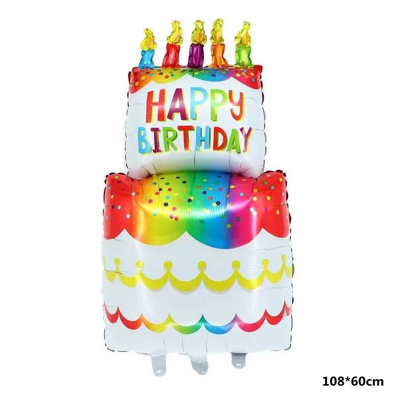 Large Cake Balloons Happy Birthday Cartoon Bear Foil Helium Balloons for Kids Baby Shower Decoration Props Supplies Toys Globos - AIAZ