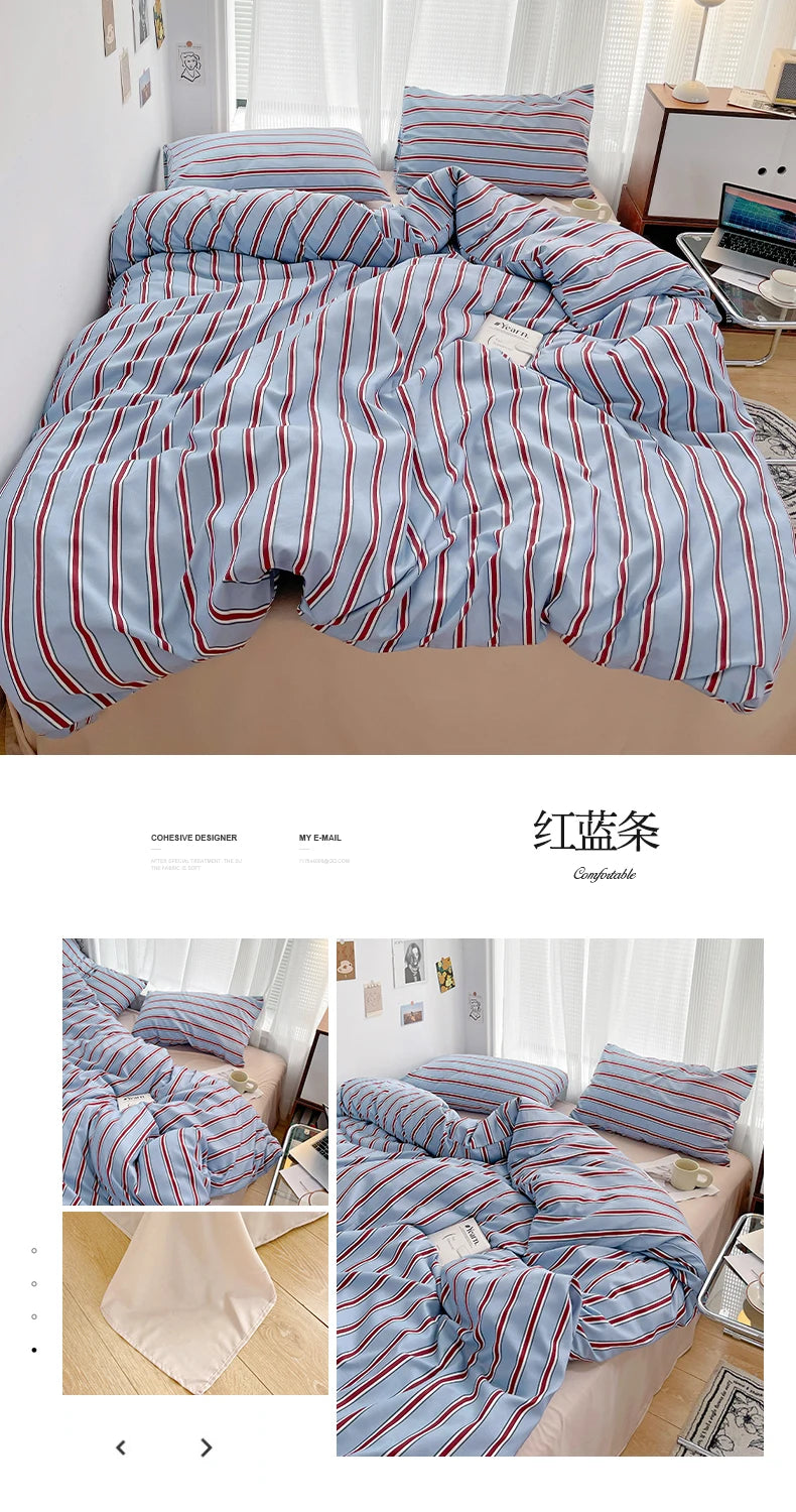 INS Stripe Series Printed Soft Bedding Set Duvet Cover Bedclothes Bedspread Pillowcases Flat Sheets Comforter Sets for Girls