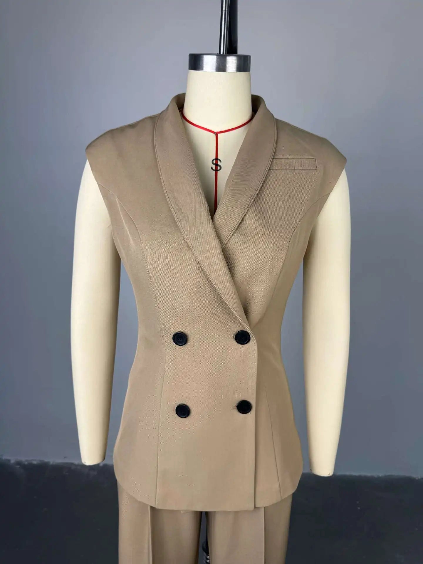 Street Slim Vest Pant Outfit Spring Women Sleeveless Double Breasted Tank Top+High Waist Zip Wide Leg Pants Summer Two Piece Set