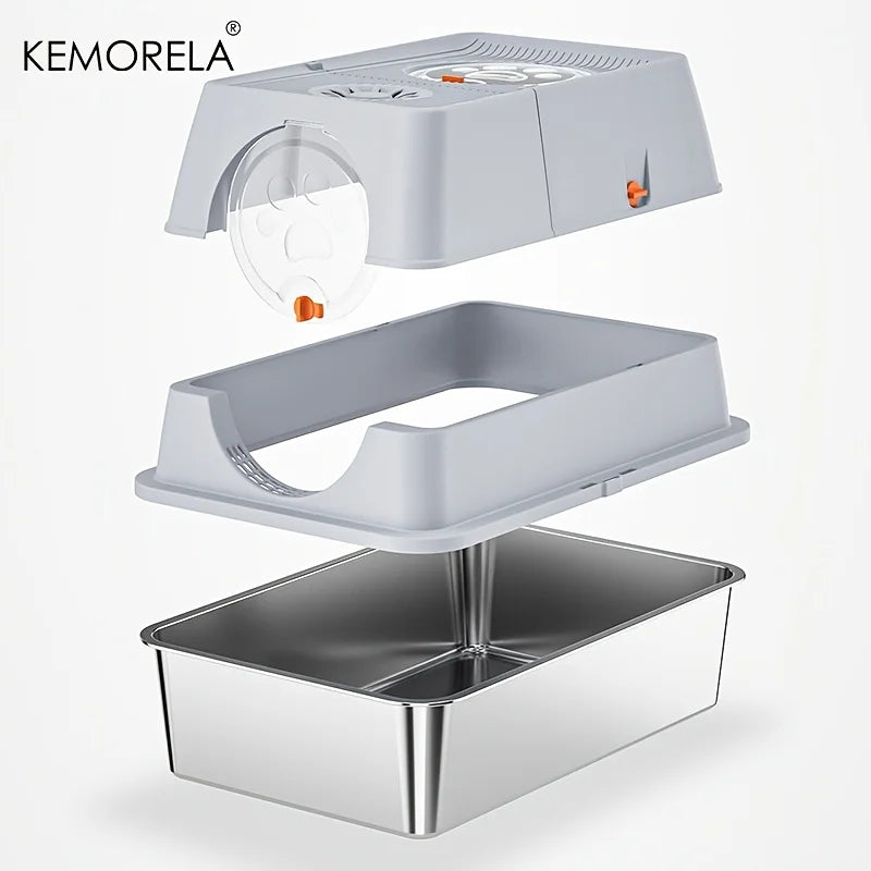 KEMORELA Stainless Steel Cat Litter Box XLExtra Large Litter Box for Big Cats Enclosed Removable with High Sided Enclosure Scoop