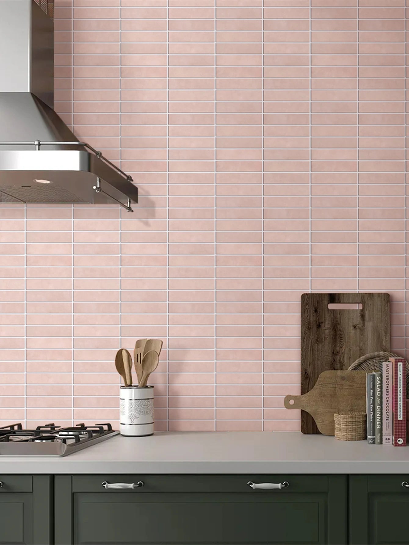 10pcs 3D Tile Stickers, Self-adhesive Green Tiles, Bathroom Wall Tile Stickers, Water and Mold Resistant, 30x30cm