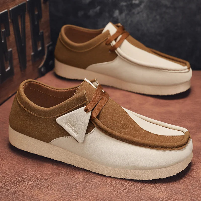 Fashion Khaki Casual Shoes For Men Suede Leather Loafers Men Platform Slip-on Men's Driving Shoes Lightweight Leisure Men Shoes