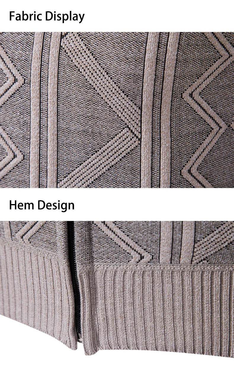 Thickened jacket men's autumn and winter warm trend line stand collar knitted cardigan sweater coat - AIAZ