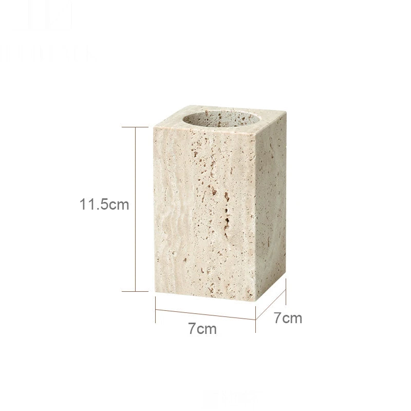 Beige Travertine Bathroom Accessories Set Natural Marble Soap Dispenser Soap Dish Reed Diffuser Vanity Tray Bathroom Set