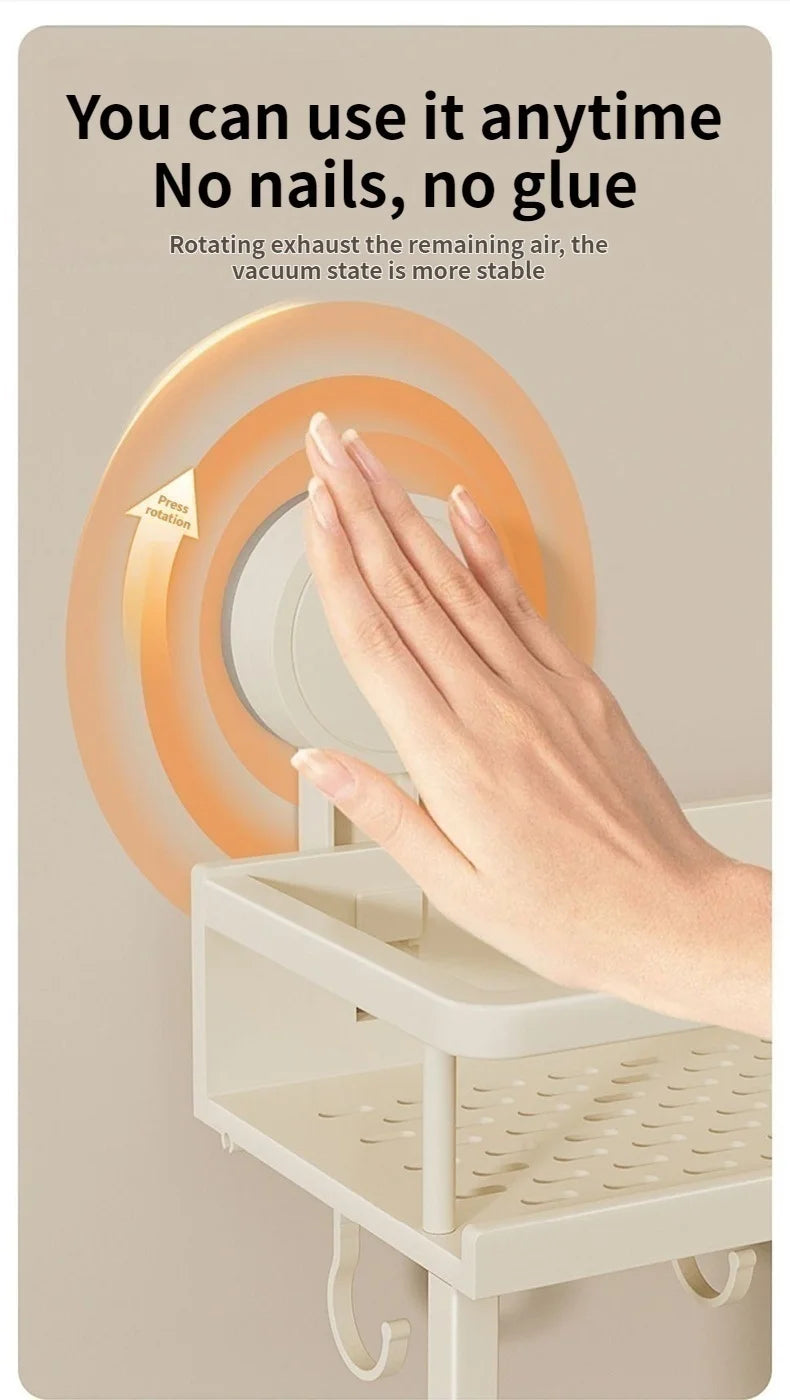 No Need To Drill Suction Cup Bathroom Storage Rack, Wall-mounted Oganizing Rack Cosmetic Storage Rack, Kitchen Storage Rack