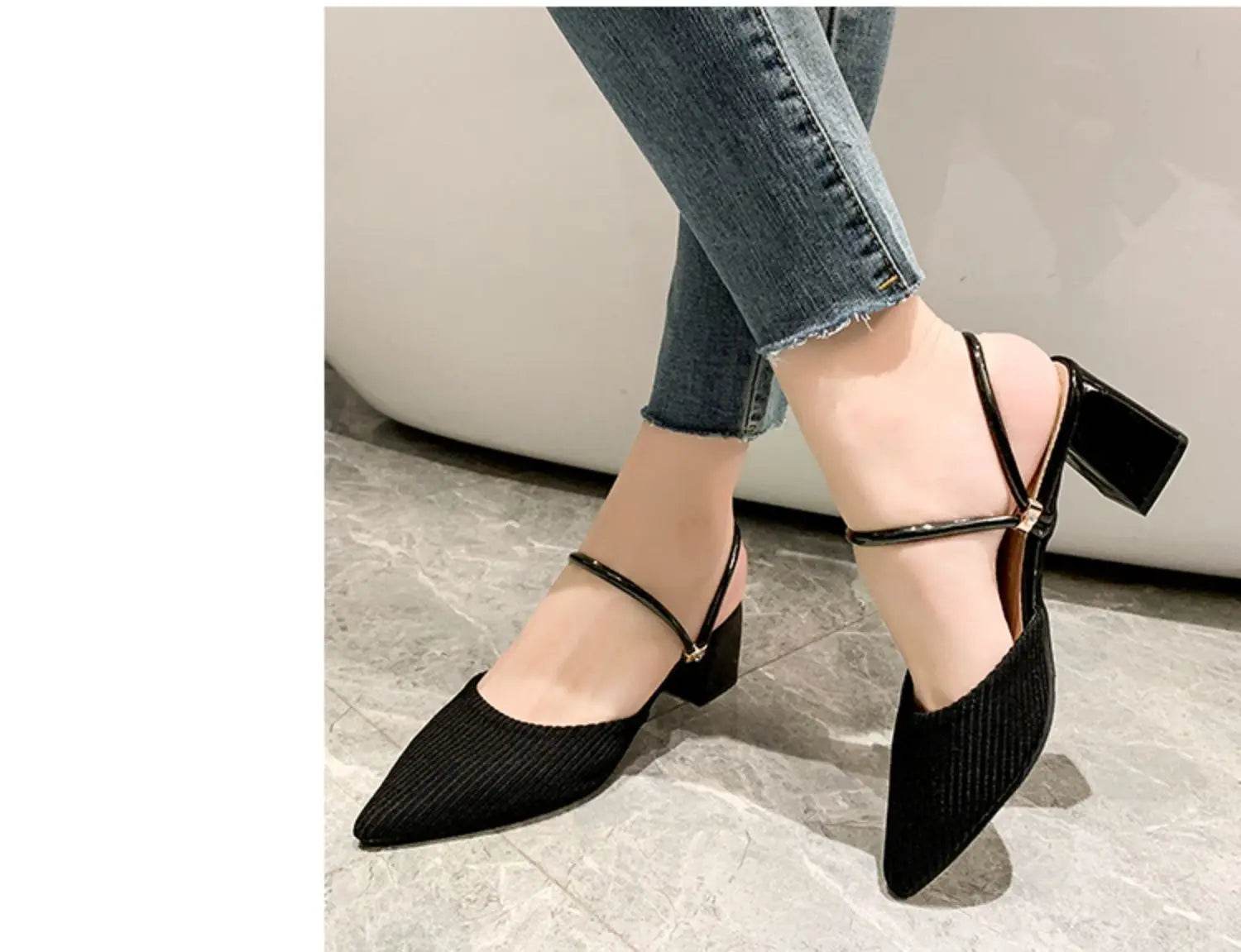 Korean Sle High Heel Sandals Women Summer Outdoor Wear Pointed Toe Double Wear Mules Cover Head f Slip Small Fraance Wind - AIAZ