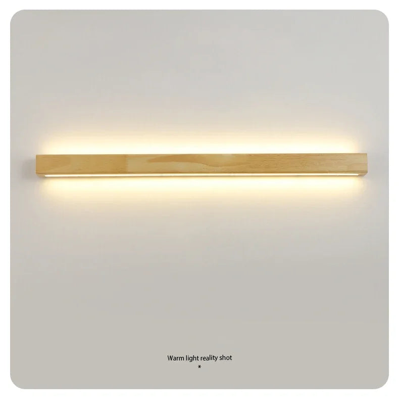Simple Solid Wood Wall Lamp LED Long Strip Lamp Living Room Background Wall Corridor Balcony Bedroom Bedside Lighting Decoration