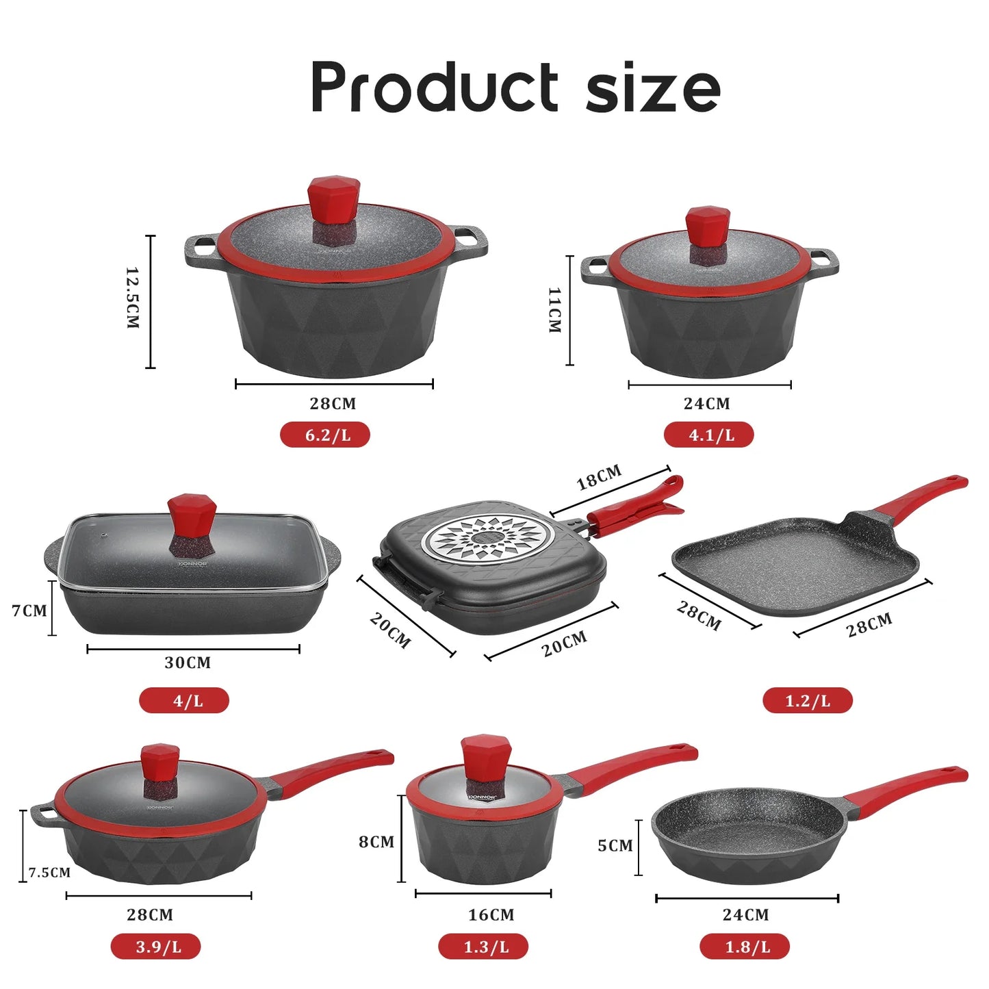 DONNOR Non Stick Uncoated Deep Frying Pan Fish Pot Milk Pot Cookware Sets Stove Universal Soup Pot Removable Kitchen Cookware