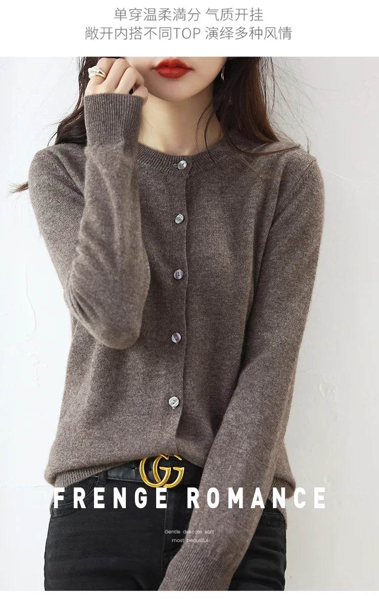 Knitted Cardigan Women's Sweater Autumn And Winter 2022 New Solid Color Coat Round Neck Short Long Sleeve Loose Korean Fashion - AIAZ
