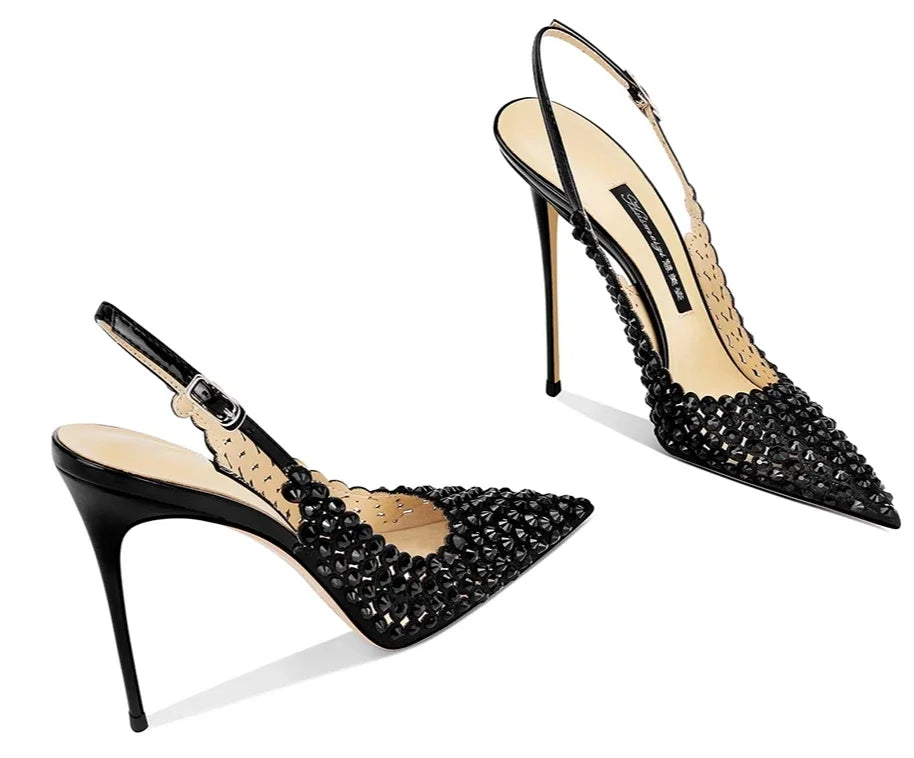 Black Fashion High Heels Sandals Women's Pointed Toes Thin Heels Not Tired Feet 2025 Summer New Temperament Versatile