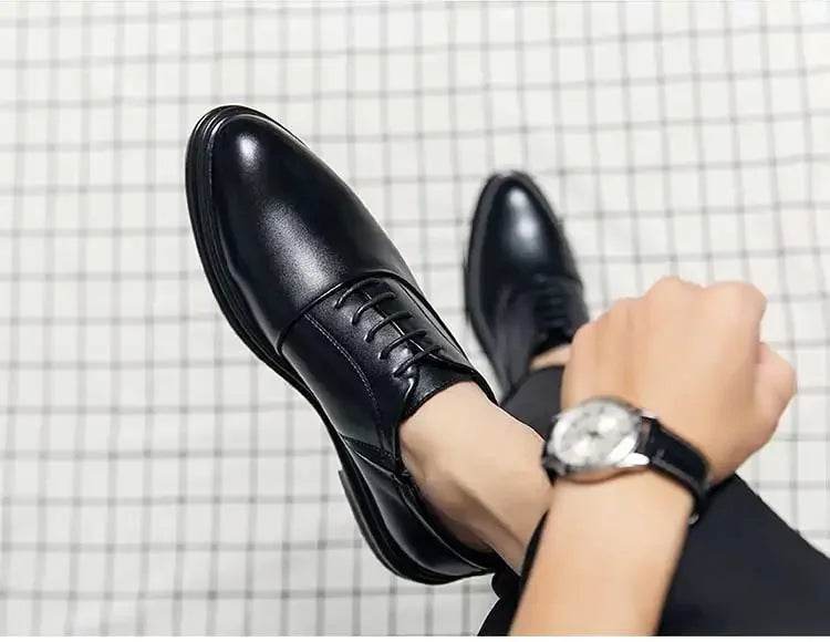 Business Formal Leather Shoes Men's Casual with Suit Low Top Solid Wedding Shoes Color Fashion Oxford Shoes Pointed Office - AIAZ