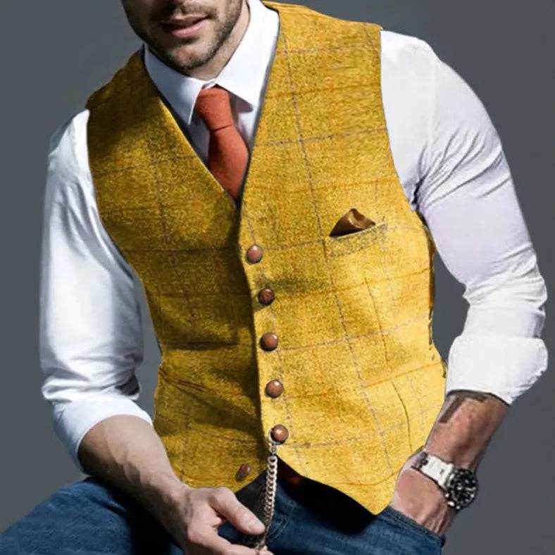 Men's Vests Tweed Suit Business Clothing for Men Striped Waistcoat Punk Vest Groomman Wedding Jacket Bleazer - AIAZ