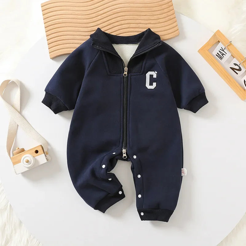 2024 Autumn Winter Baby Rompers Thick Lining Boys Jumpsuits Fur Lining Toddler Clothes Boys Outfit