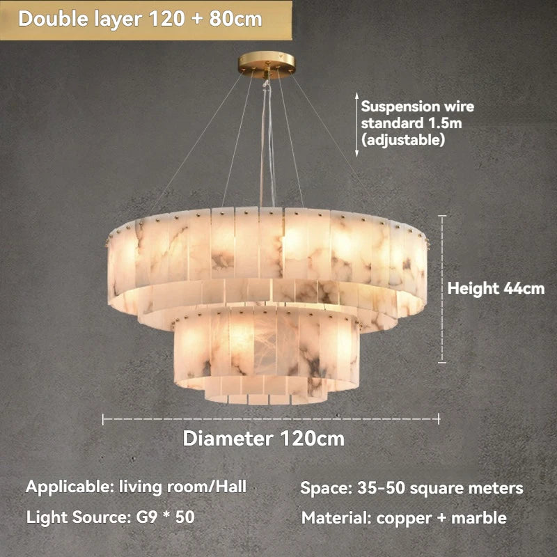 Natural Marble Brass Pendant Light Luxury Nordic Gold Chandelier for Living Room Dining Room Bedroom Bar Study Lighting Fixture