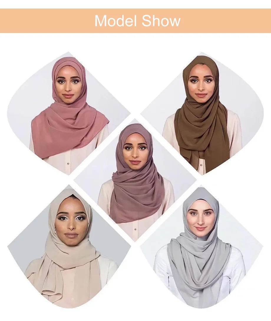 Muslim Chiffon Hijab Scarf Women Long Solid Color Head Wrap For Women Hijabs Scarves Ladies Muslim Veil Jersey Hijabs - AIAZ