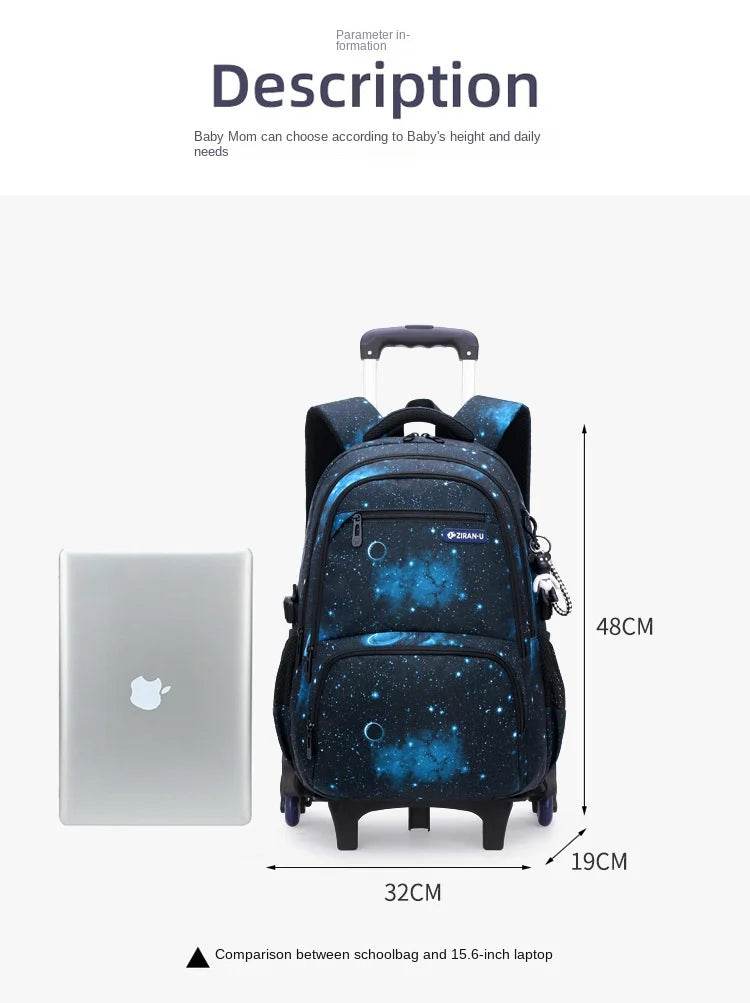 Children School bag with wheels school backpack On wheels School Trolley backpacks bags for boys wheeled School Rolling backpack - AIAZ