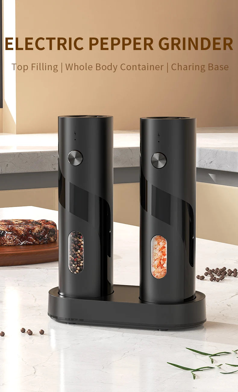 110ml Rechargeable Electric Salt and Pepper Grinder Shakers USB Automatic Djustable Coarseness Spice Mills for Kitchen Gadgets