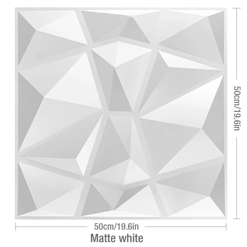 12PC 50x50cm 3d art plaster cut geometric diamond carved wood adhesive bottom wall 3d wall sticker 3d wall panel home decoration