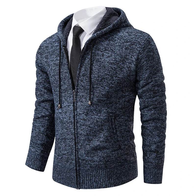 Autumn And Winter New Jersey Men's Casual Sports Coat Solid Color Stand Collar Wweater Grab Fleece Warm Zipper Cardigan - AIAZ
