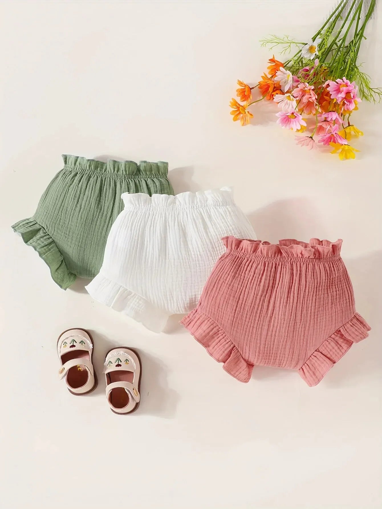 3Pairs/Lot  Summer Cute Baby Girl Climbing Pants Comfortable Breathable Shorts Newborn Baby Casual Solid Cotton Color Pants