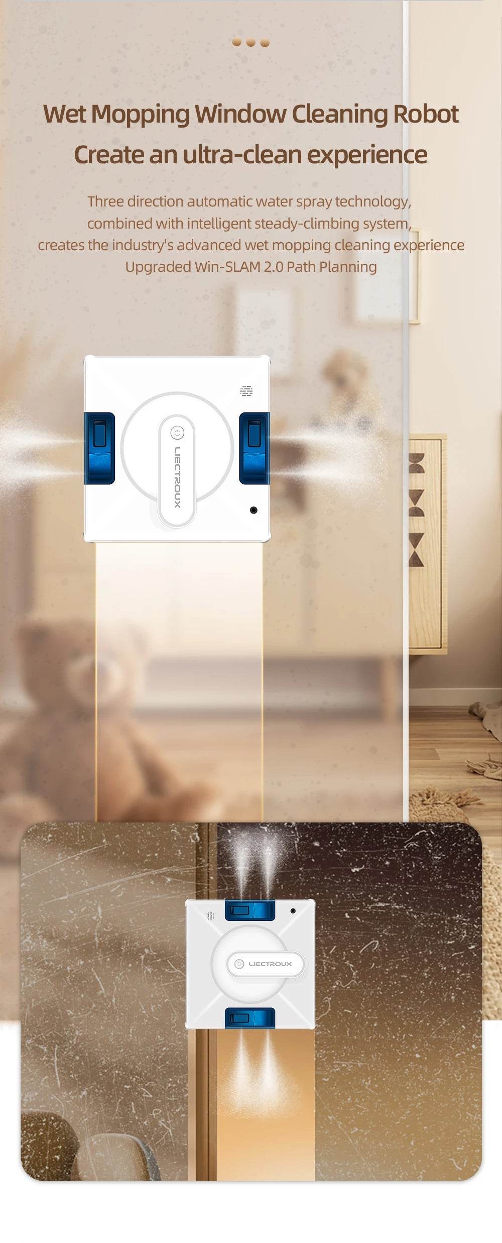 Robot Window Cleaner LIECTROUX YW509,4-Way Water Spray,Home Wall Glass Window Robot Vacuum Cleaner,Updated Laser,Smart Memory - AIAZ