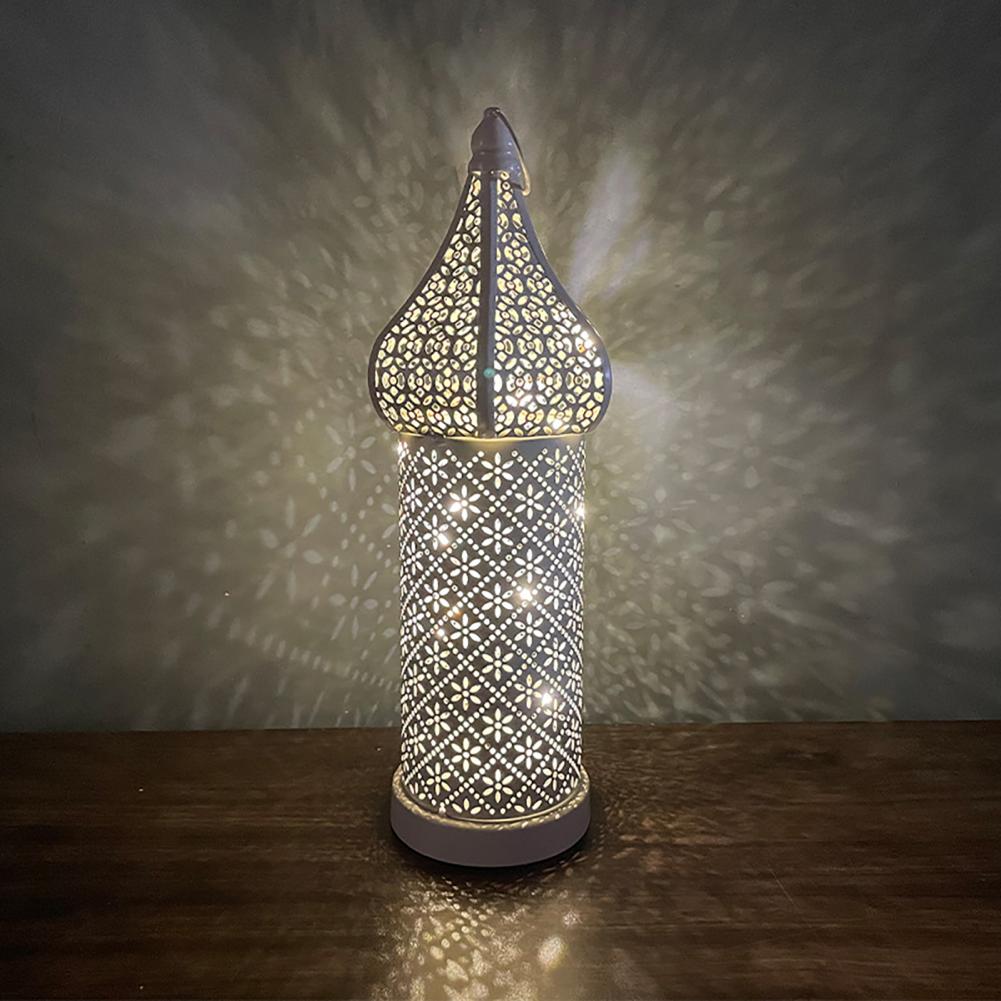 35CM White Hollow Led Wind Lamp Morocco Style Night Light Luminous Iron Lantern Home Living Room Decorative Lamp Ornaments