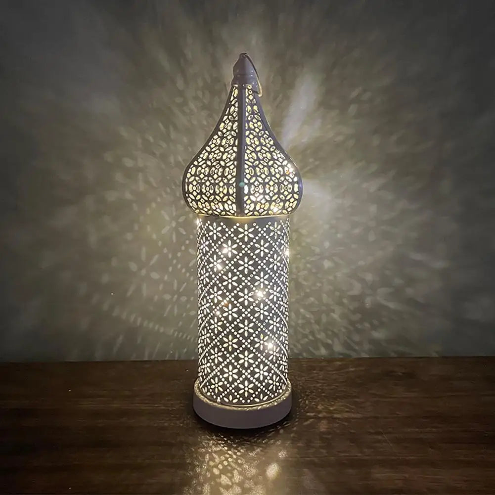 35CM White Hollow Led Wind Lamp Morocco Style Night Light Luminous Iron Lantern Home Living Room Decorative Lamp Ornaments
