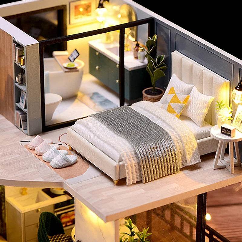 Doll House Kit 3D Wooden Mini DollHouse Assembly Building with Furniture Kit Toys Children's Birthday Gift 3D Puzzle Handmade - AIAZ