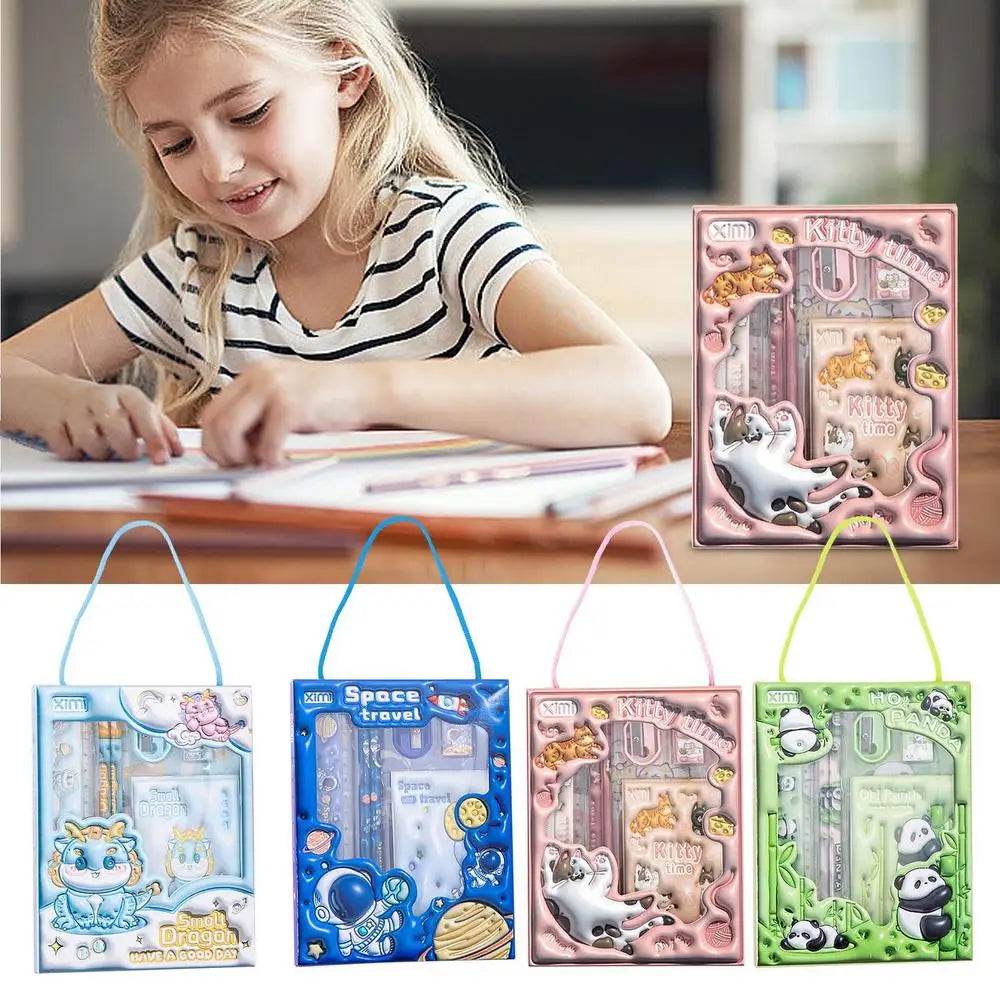 Kids Animals Style Stationery Set 6PCS School Supplies Package Back to School Stationery Pack for Kids Children Girls Boys - AIAZ