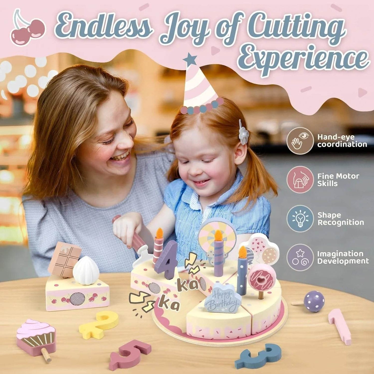 Wooden Kids Kitchen Toys Simulation Birthday Cake Toy Pretend Play Cutting Food Game Children Role Play Toy Gifts for Boy Girl - AIAZ
