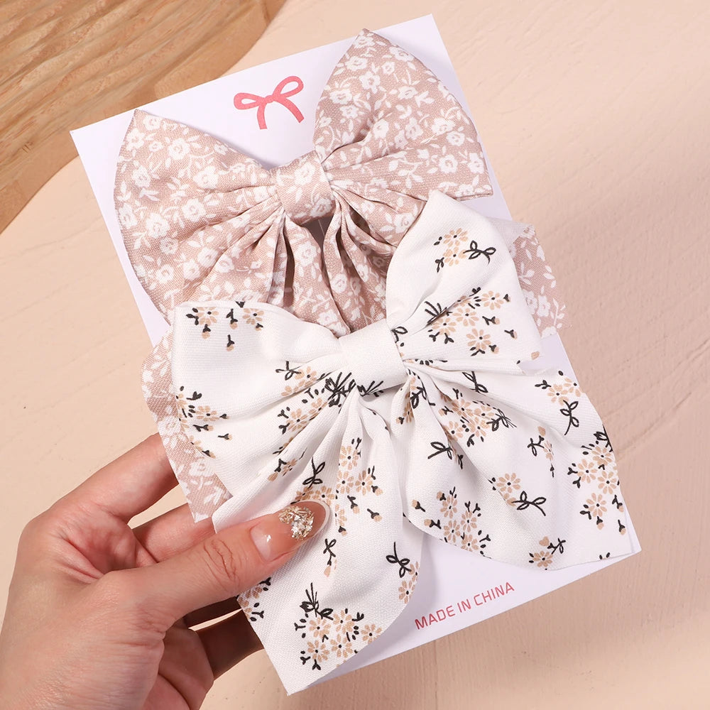 2Pcs/set Sweet Solid Bowknot Hair Clips for Women Girls Print Bows Hairpins Barrettes Duckbill Clip Headwear Hair Accessories
