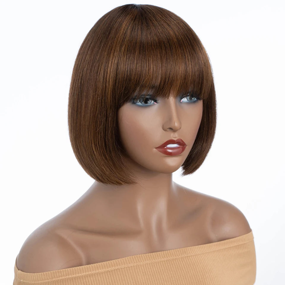 Lekker Blonde Short Straight Bob 100% Human Hair Wigs With Bangs For Women Brazilian Remy Hair Full Machine Made Daily 10" Wig