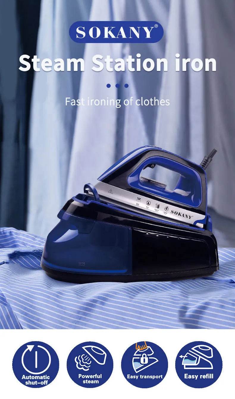 Portable 360-Degree Freestyle Dry/Steam Iron, Non-Stick Soleplate, Anti-Calc and Anti-Drip, Power Base and Carrying/Storage Case - AIAZ