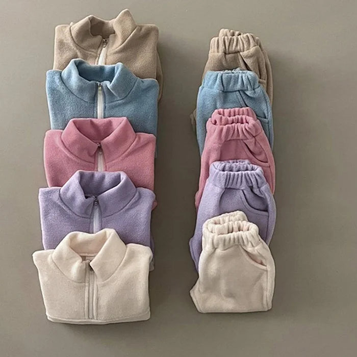 Autumn Winter Toddler Baby Boys Girl Sports Suit Children Clothes Fleece Solid Color Hoodies Suit Infant Boys Girl Outfit 2PCS