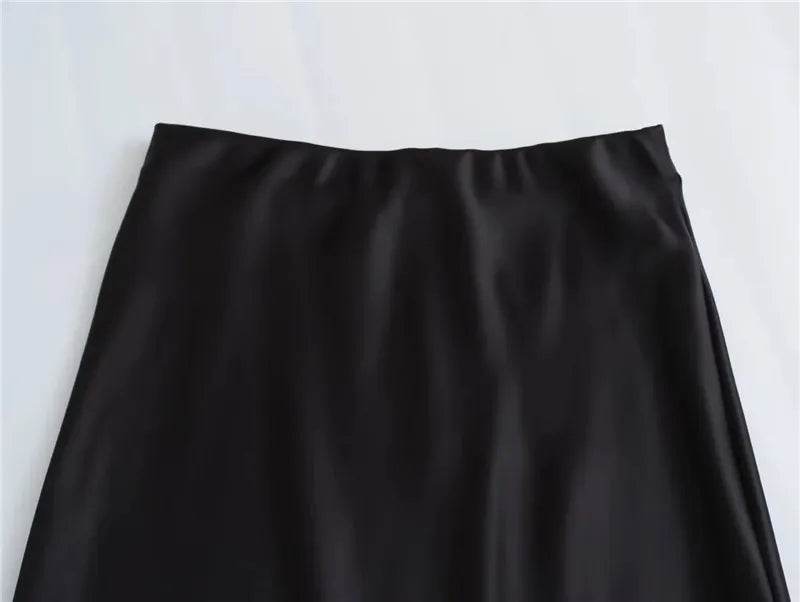 MUJER Woman 2025 Satin Skirt Women High Waist Long Skirts For Women Summer Black Midi Skirt Woman Office Elegant Women's Skirts - AIAZ