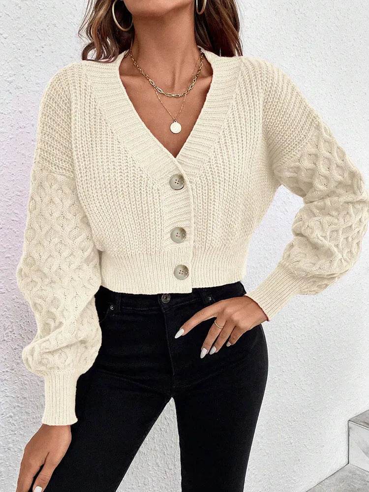 Women's Knitted Cardigan Sweater Autumn Winter Twist Knit Open Front with Buttons Fashionable Warm Top - AIAZ