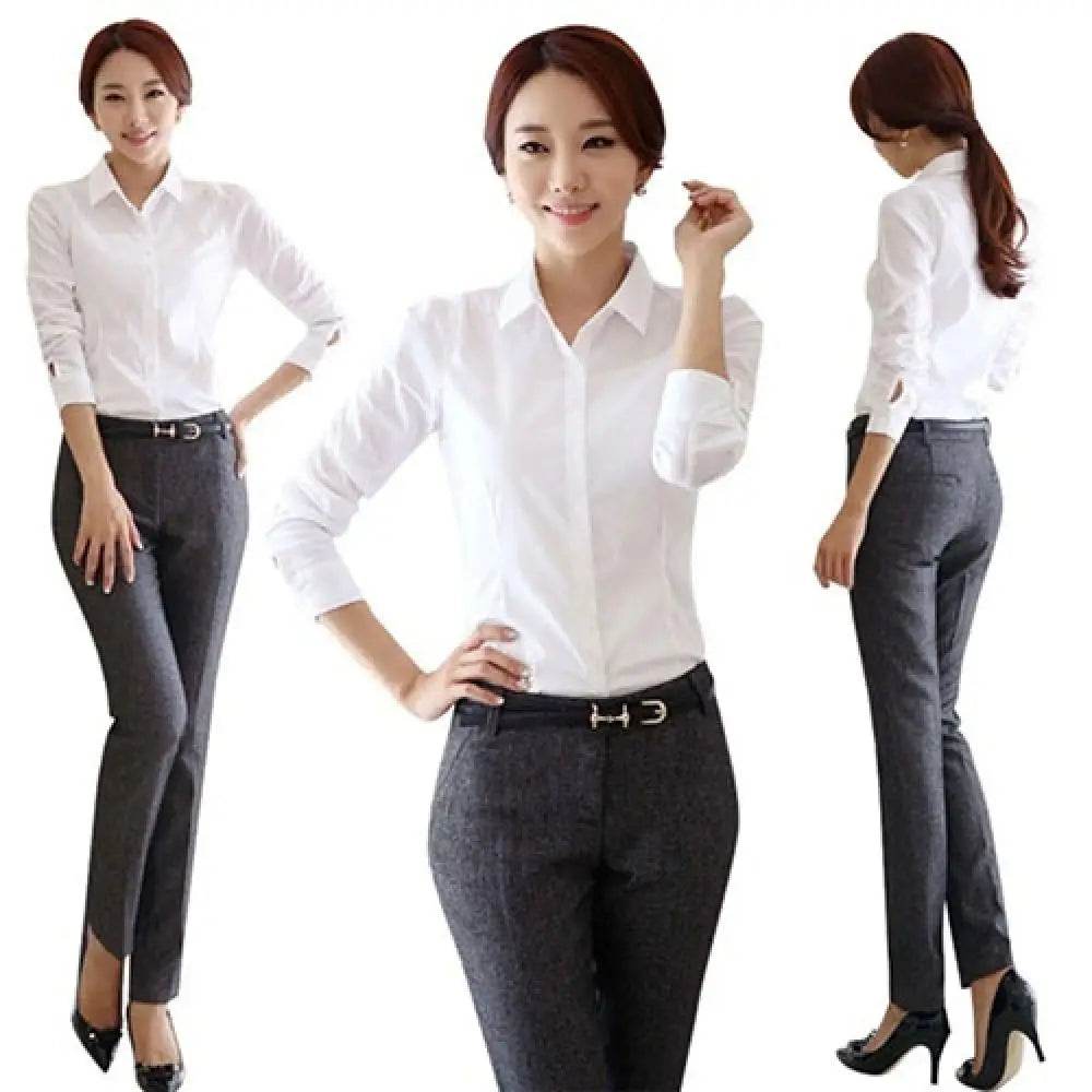 Women Shirts Fashion Office Lady OL Shirt Working Business Nursing Career Top Lady White Blouse Shirt Camisas Mujer Business - AIAZ