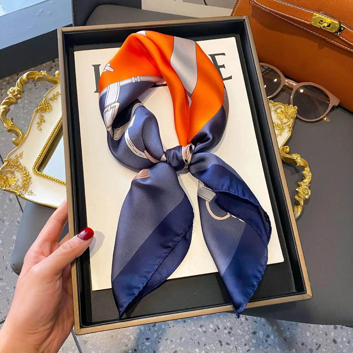 2025 NEW Hijab Head Girl Luxury Silk Square Plaid Scarf Women Satin Neck Hair Tie Band Soft Work Neckerchife Organza Scarf - AIAZ