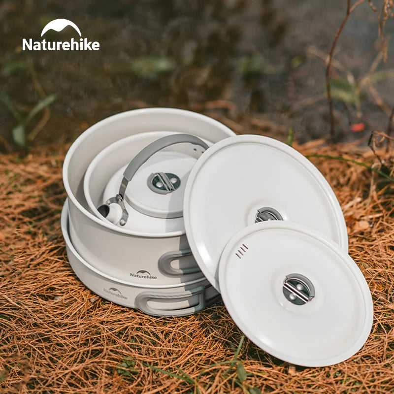 Naturehike Camping Cookware Ceramic Non-Stick Set Of Pots Outdoor Portable Tableware Kettle Frying Pan Cookset Kitchen Utensils