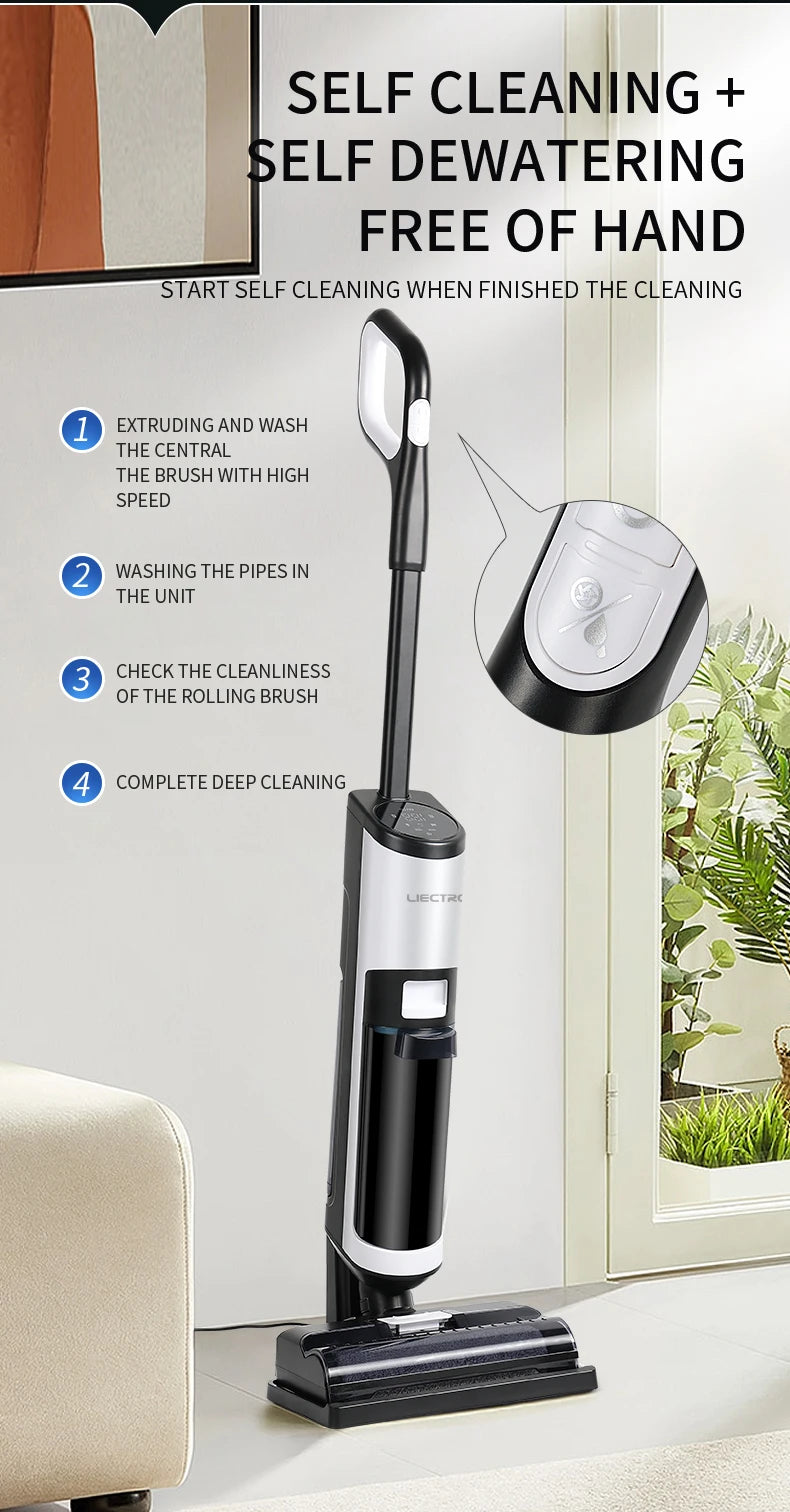 Liectroux i7Pro Cordless Vacuum Cleaner for Wet And Dry Cleaning, Smart Washing for Home Multi Surface Floor,14Kpa, Self-drying
