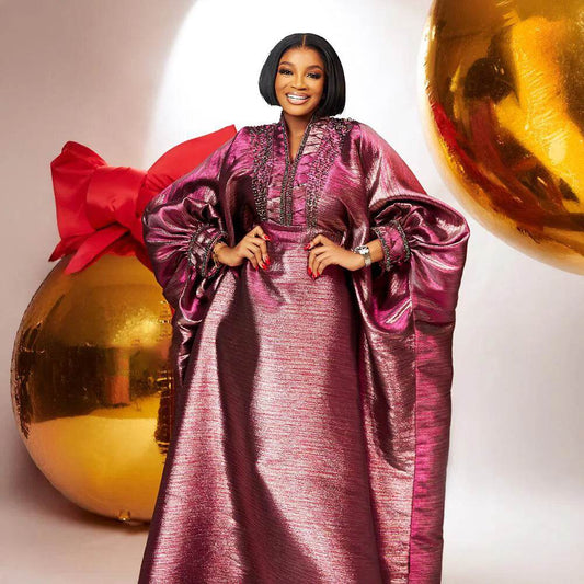 fashion turkey dresses for woman luxury elegant 2025 V-neck rhinestones dresses for church boubou african dresses - AIAZ