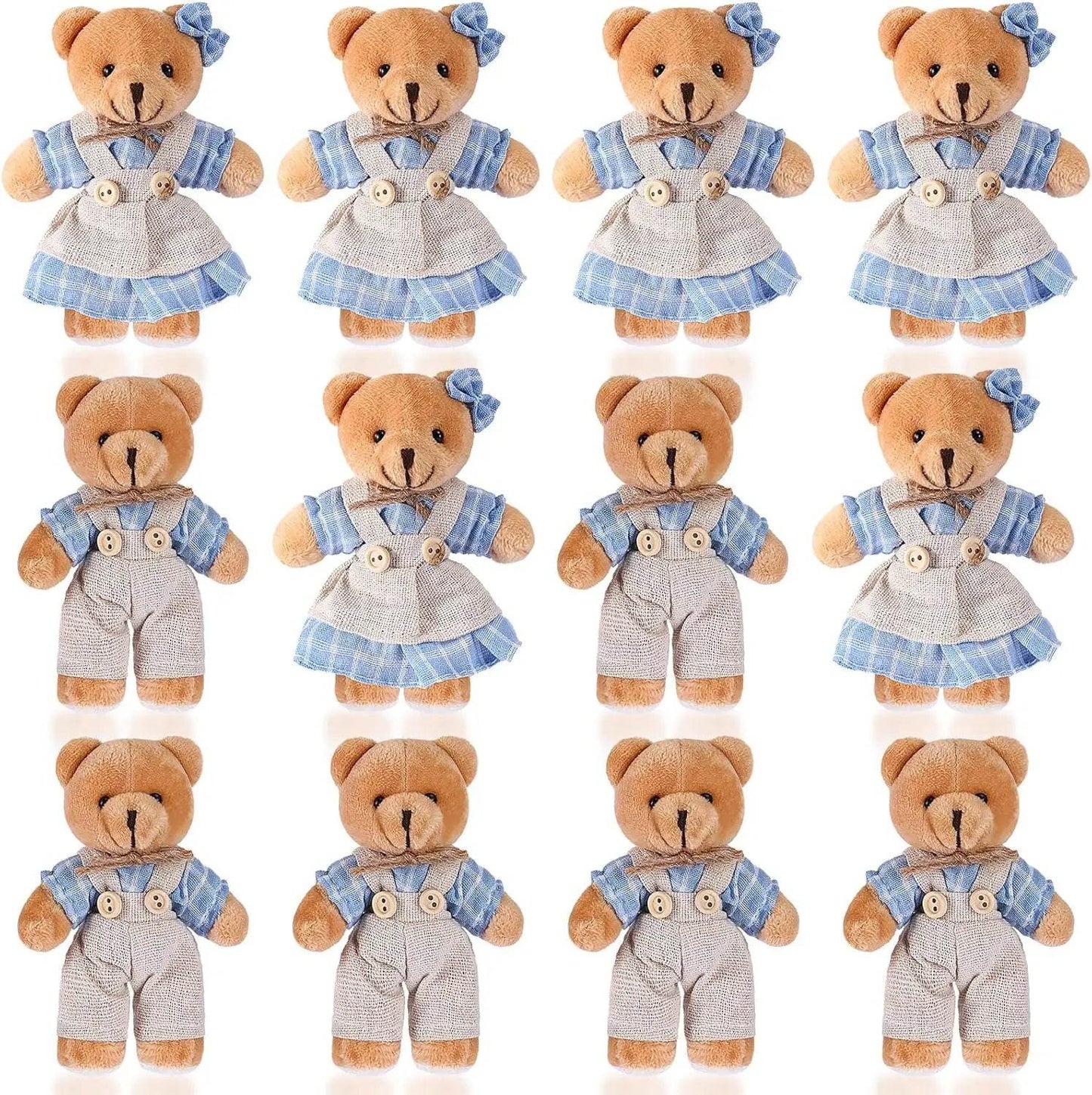 12-48PCS Mini Bear Stuffed Animal Toys Bulk 10cm Soft Plush Bears with Burlap Clothes for Baby Shower Birthday Party Decoration - AIAZ