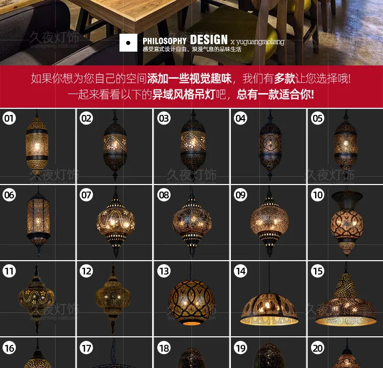 Southeast Asian Pendant Lights Antique Hollow Hanging Light Fixture Thai Arabian Restaurant Bedroom Moroccan Decorative Lamps
