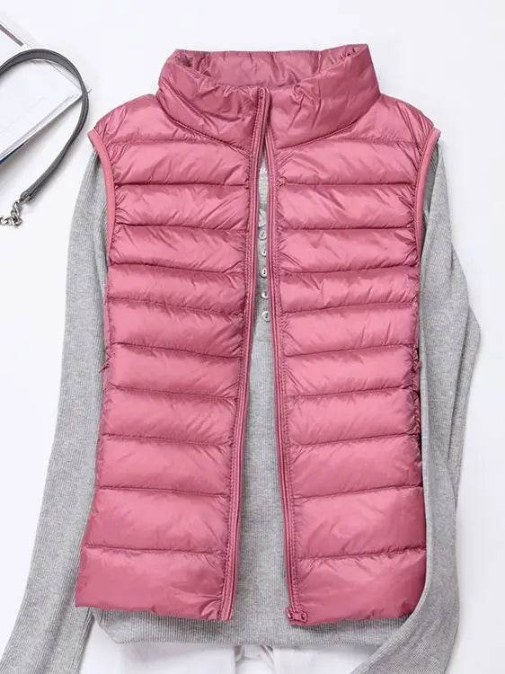 0-10℃ Women Vests Autumn Winter Ultra Light Duck Down Vest Female Slim Sleeveless Jacket Windproof Warm Puffer Waistcoat 4XL - AIAZ